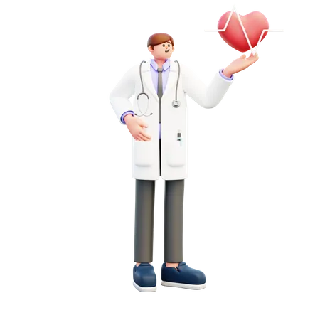 Doctor Showing Heartbeat Symbol  3D Illustration