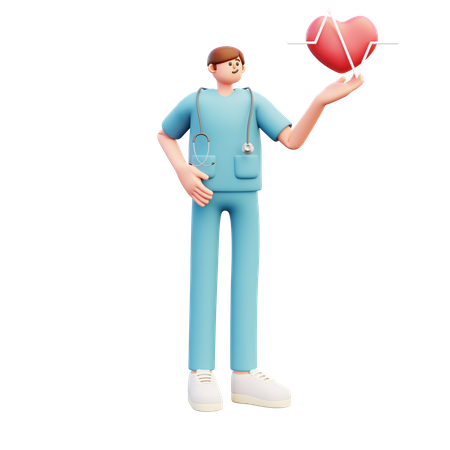 Doctor Showing Heartbeat Symbol  3D Illustration