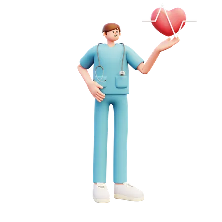 Doctor Showing Heartbeat Symbol  3D Illustration