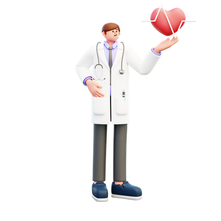 Doctor Showing Heartbeat Symbol  3D Illustration