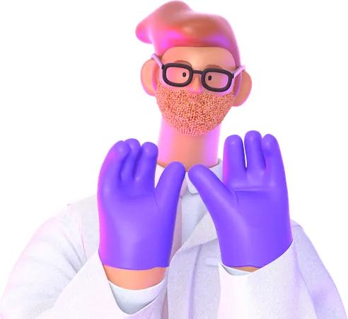 Doctor showing his gloves 3D Illustration