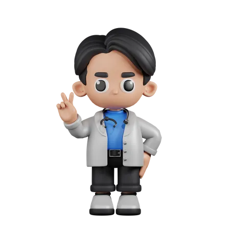 Doctor Showing Peace Sign  3D Illustration