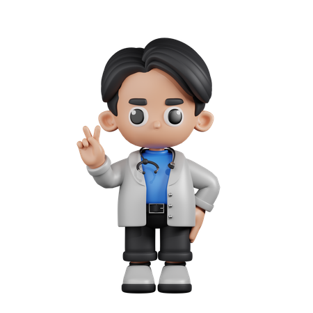 Doctor Showing Peace Sign  3D Illustration