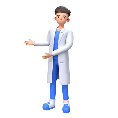 Doctor showing something in left side  3D Illustration