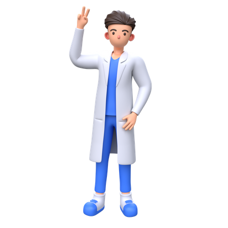 Doctor showing victory sign  3D Illustration