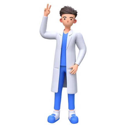Doctor showing victory sign 3D Illustration