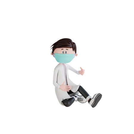 Doctor sitting and asking pose 3D Illustration