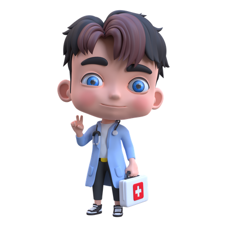 Doctor sosteniendo botiquín de primeros auxilios  3D Illustration