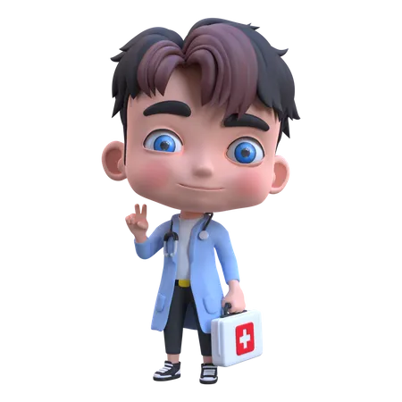 Doctor sosteniendo botiquín de primeros auxilios  3D Illustration