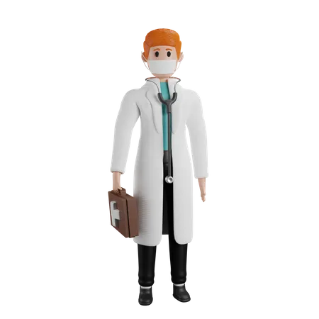 Doctor sosteniendo botiquín médico  3D Illustration
