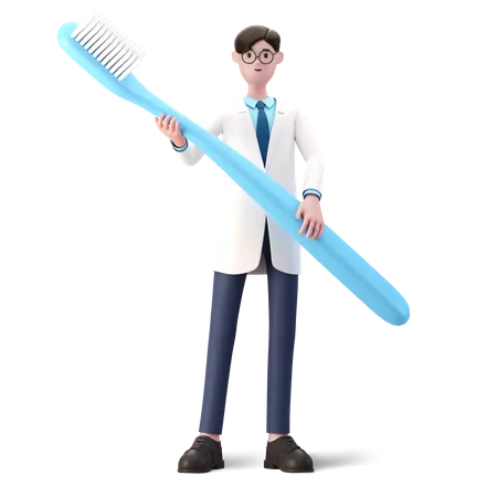 Doctor sosteniendo cepillo  3D Illustration