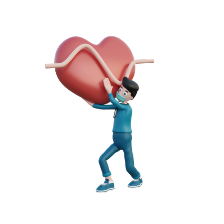 Doctor sosteniendo el corazon  3D Illustration