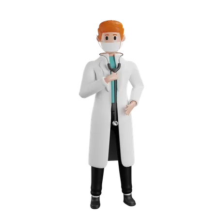 Doctor sosteniendo estetoscopio  3D Illustration