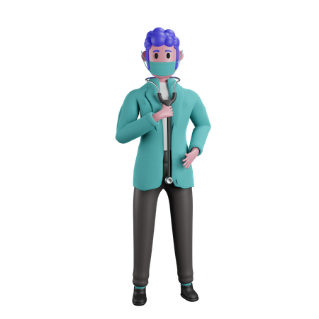 Doctor sosteniendo estetoscopio  3D Illustration