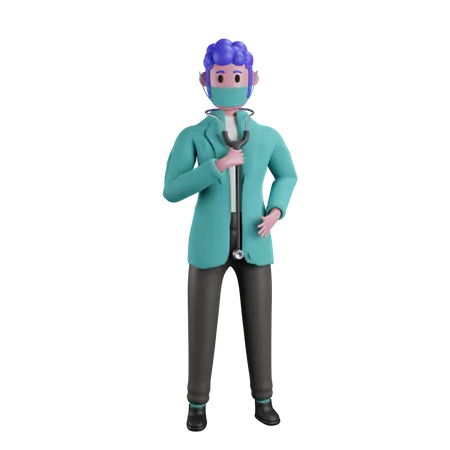 Doctor sosteniendo estetoscopio  3D Illustration