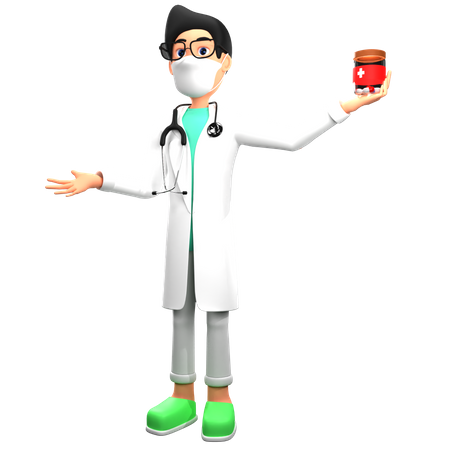 Doctor sosteniendo frasco de medicina  3D Illustration