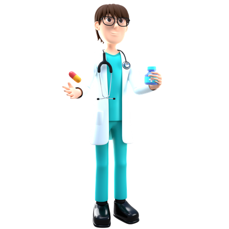 Doctor sosteniendo frasco de medicina  3D Illustration