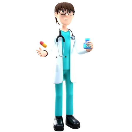 Doctor sosteniendo frasco de medicina  3D Illustration