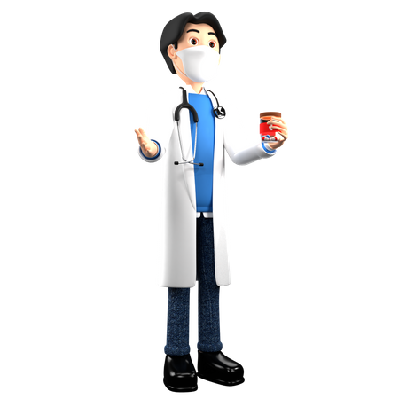 Doctor sosteniendo frasco de medicina  3D Illustration