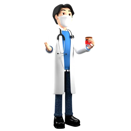 Doctor sosteniendo frasco de medicina  3D Illustration