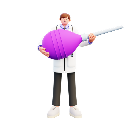 Doctor sosteniendo un clyster de enema rosa grande  3D Illustration