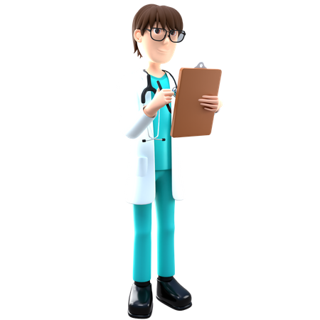 Doctor sosteniendo portapapeles de informe médico  3D Illustration