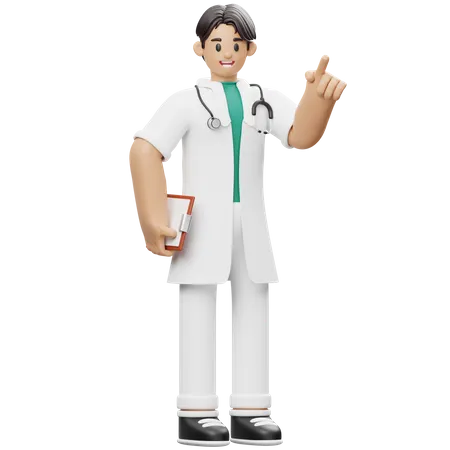 Doctor sosteniendo informe médico y explicando sobre el informe médico  3D Illustration