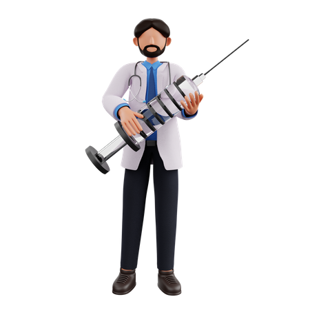 Doctor sosteniendo inyección  3D Illustration