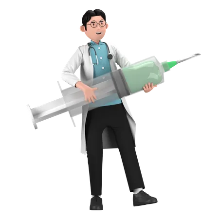 Doctor sosteniendo jeringa  3D Icon