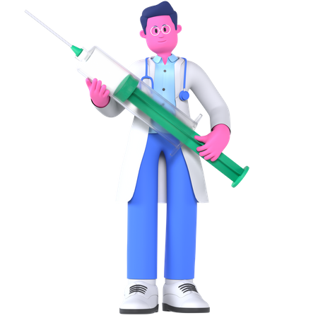 Doctor sosteniendo jeringa  3D Illustration