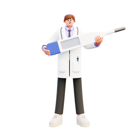 Doctor sosteniendo termómetro digital  3D Illustration
