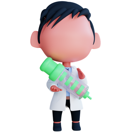 Doctor sosteniendo jeringa de vacuna  3D Illustration