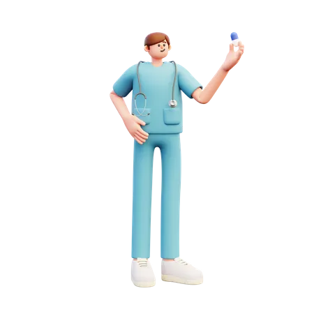 Doctor sostiene cápsula azul  3D Illustration