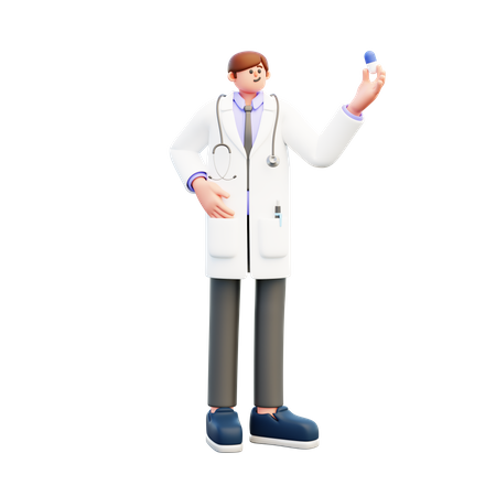 Doctor sostiene cápsula azul  3D Illustration