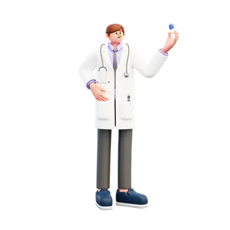 Doctor sostiene cápsula azul  3D Illustration