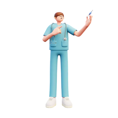 Doctor sostiene jeringa  3D Illustration