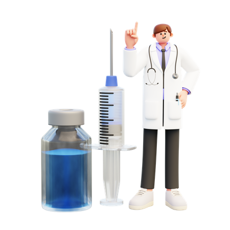 Doctor Standing Near Big Syringe  3D Illustration