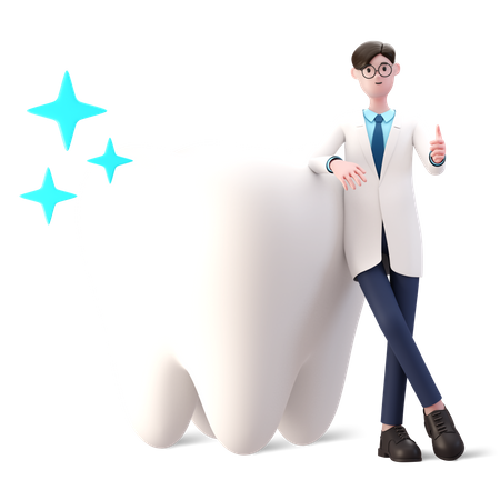 Doctor standing with clean tooth showing thumbs up  3D Illustration