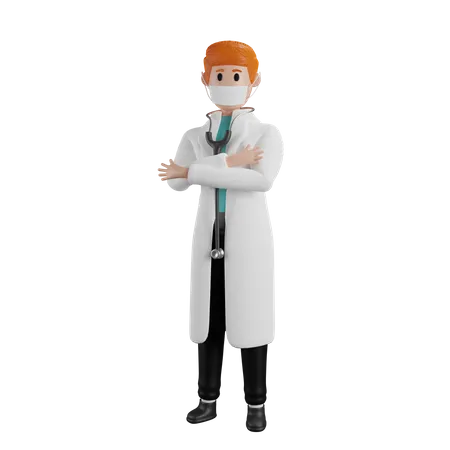 Doctor standing with cross armed  3D Illustration