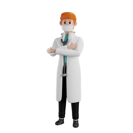 Doctor standing with cross armed 3D Illustration