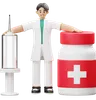 Doctor Standing with Injection and Medicine Bottle