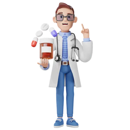 Doctor Suggesting Pill  3D Illustration