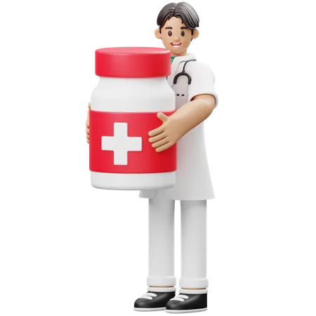 Doctor Take The Medicine Bottle 3D Illustration