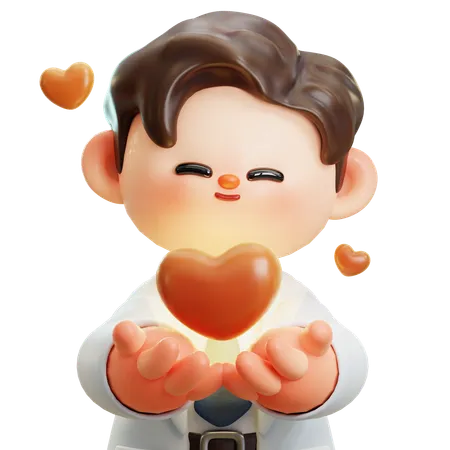 Heart On Doctors Hand 3 D Cute Cartoon Character Smiling Male Doctor With Stethoscope Concept Of Science Medical Health Healthcare Insurance National Doctors Day 3D Illustration