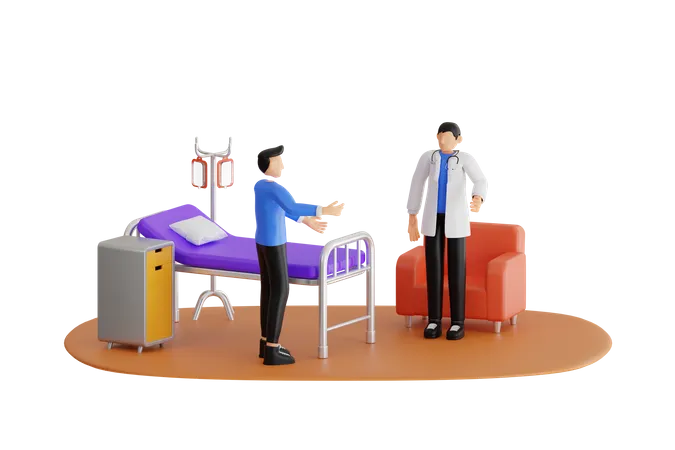 Doctor Talking To Patient In Hospital Ward  3D Illustration