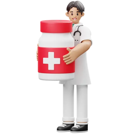 Doctor toma el frasco de medicina  3D Illustration