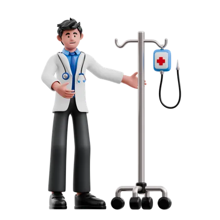 El doctor trae una botella de sangre  3D Illustration