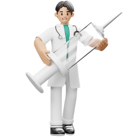 Doctor trae inyección  3D Illustration