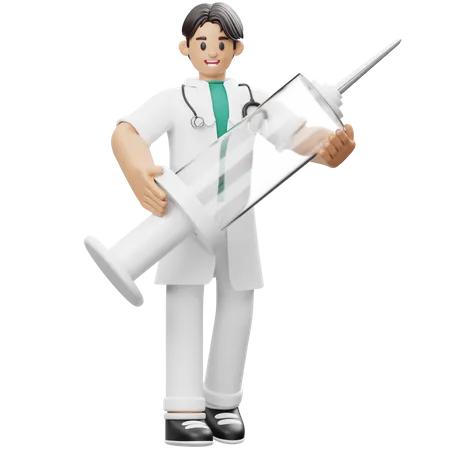 Doctor trae inyección  3D Illustration