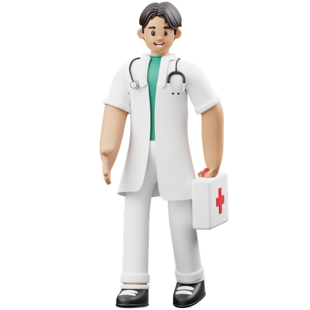 Doctor trae botiquín médico  3D Illustration